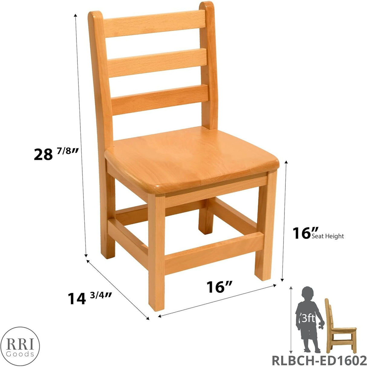 RRI Goods Ladderback Kids Chair, Classroom Seating Toddler Fully Assembled Beechwood Chair Set of 2