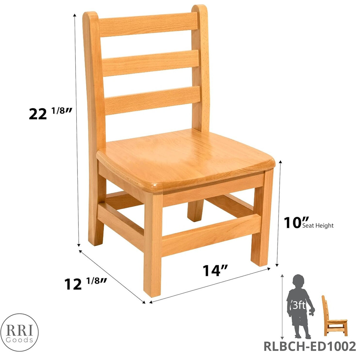 RRI Goods Ladderback Kids Chair, Classroom Seating Toddler Fully Assembled Beechwood Chair Set of 2