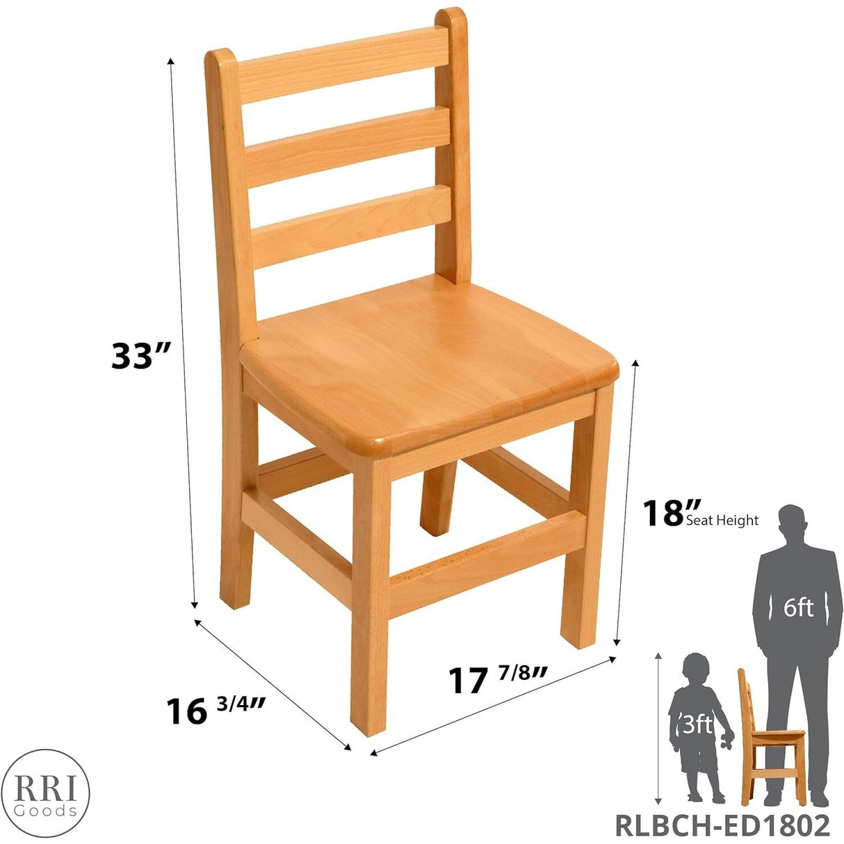 RRI Goods Ladderback Kids Chair, Classroom Seating Toddler Fully Assembled Beechwood Chair Set of 2