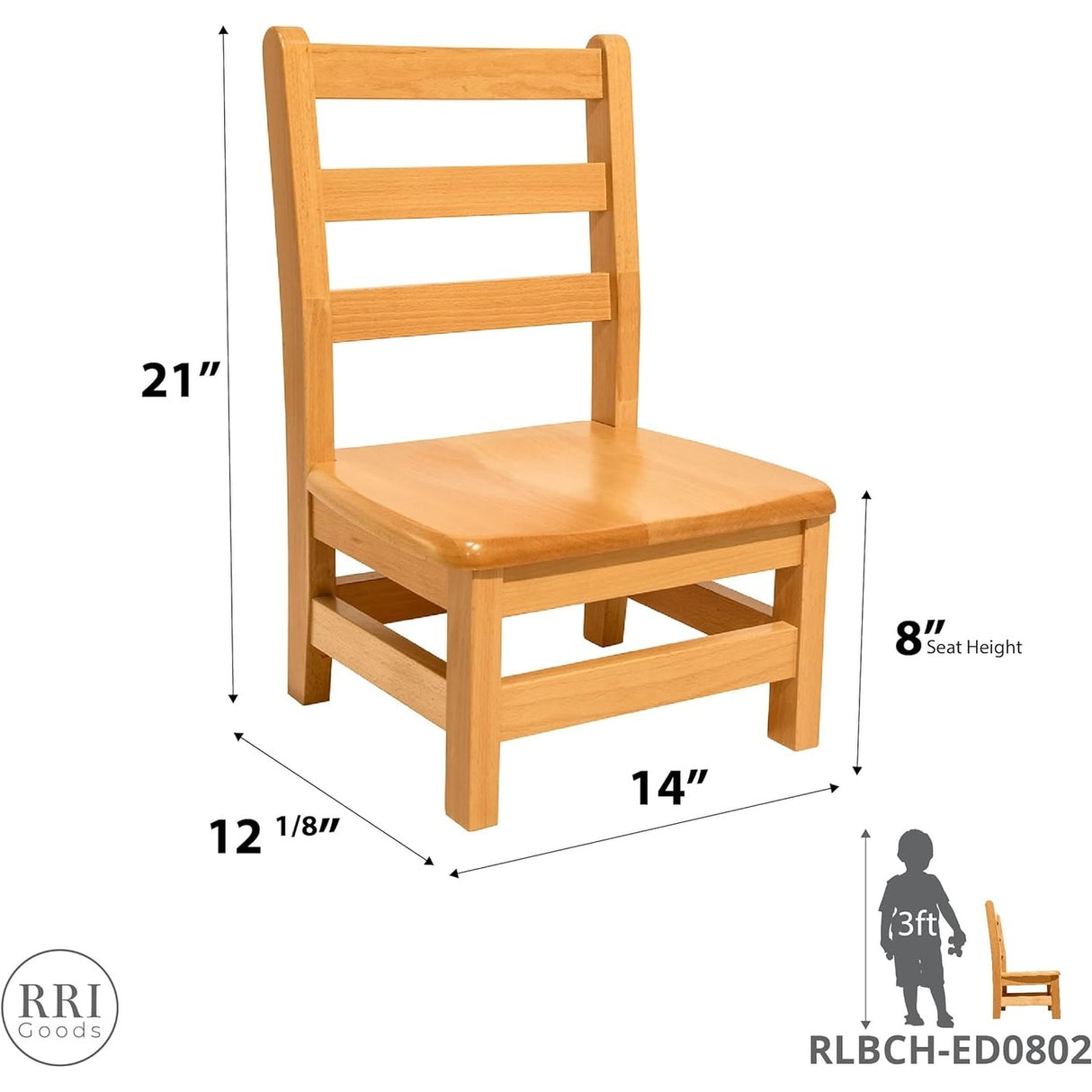 RRI Goods Ladderback Kids Chair, Classroom Seating Toddler Fully Assembled Beechwood Chair Set of 2