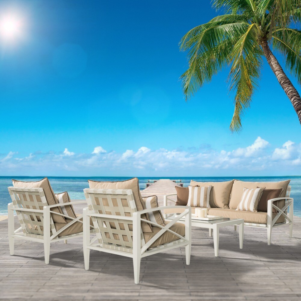 RST Brands Knoxville Maxim Beige Cushion Cream Aluminum 4-piece Outdoor Seating Set