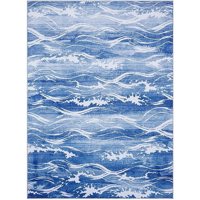 Garvee Throw Area Rug Non Slip Low Pile Rug Non-Shedding Ocean Wave Pattern Carpet for Living Room Bedroom Kitchen Home Decor