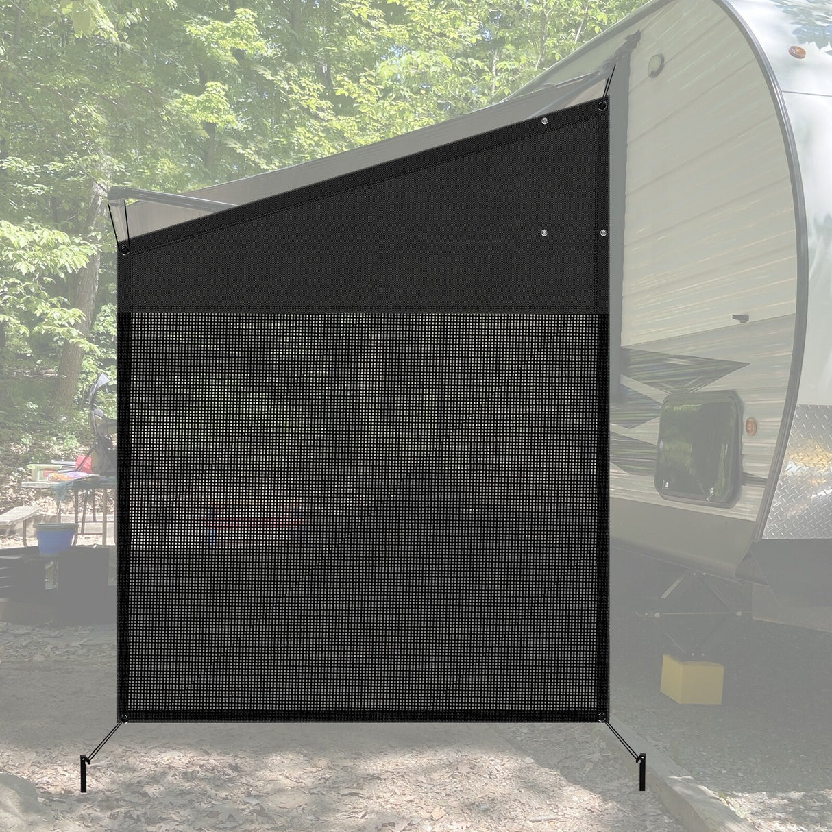 RV Awning Sun Shade Screen with Zipper, Black Mesh Camper Sunshade RV Awning Accessories, UV Blocker Privacy Screen
