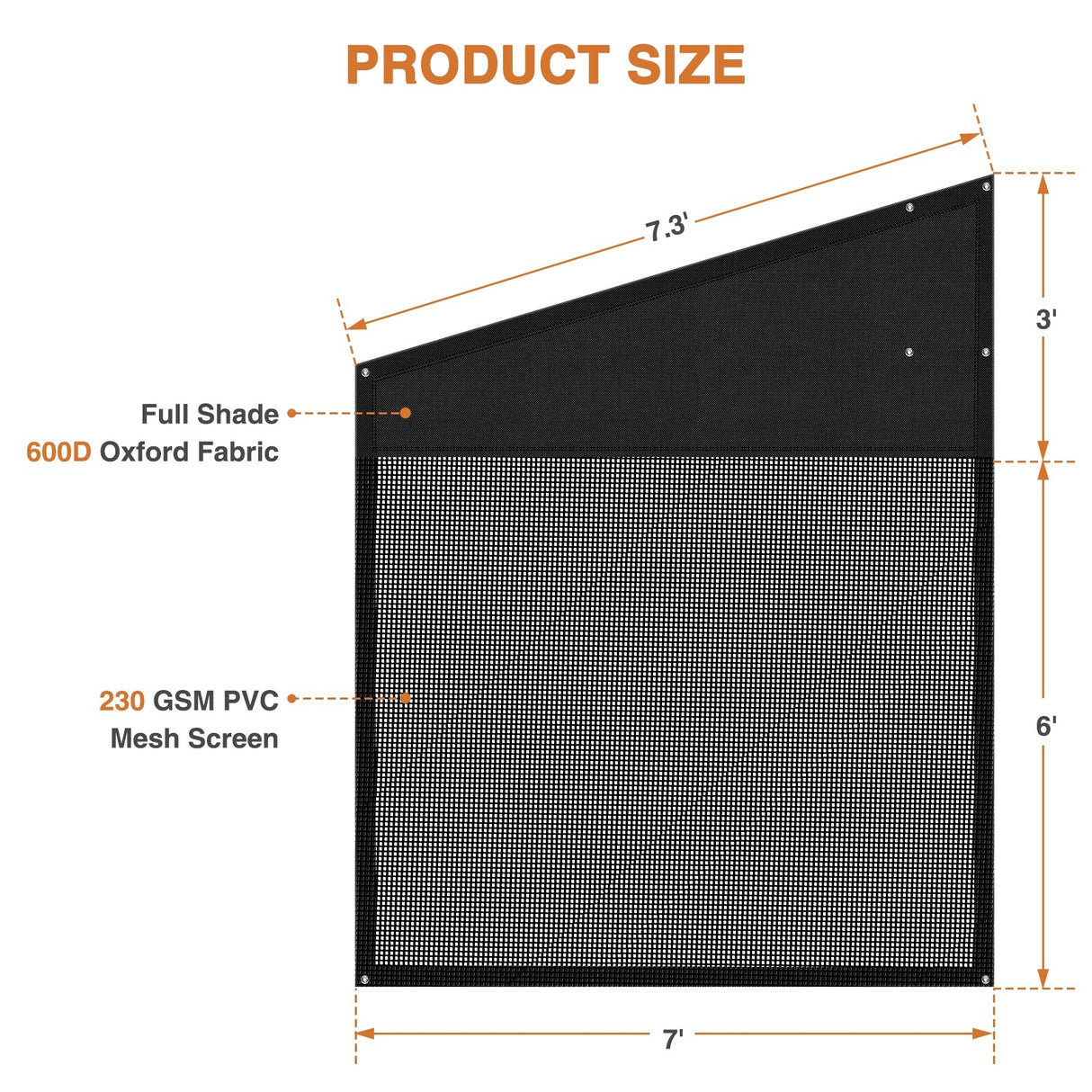 RV Awning Sun Shade Screen with Zipper, Black Mesh Camper Sunshade RV Awning Accessories, UV Blocker Privacy Screen