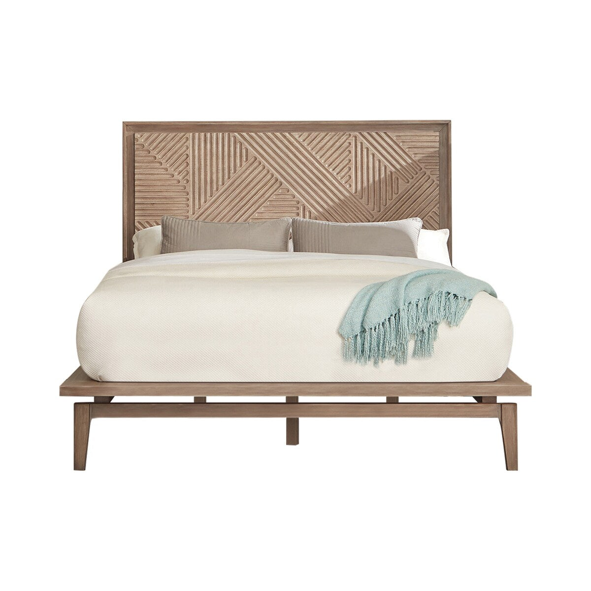 Racine Sandstone 5-piece Platform Bedroom Set with Patterned Headboard