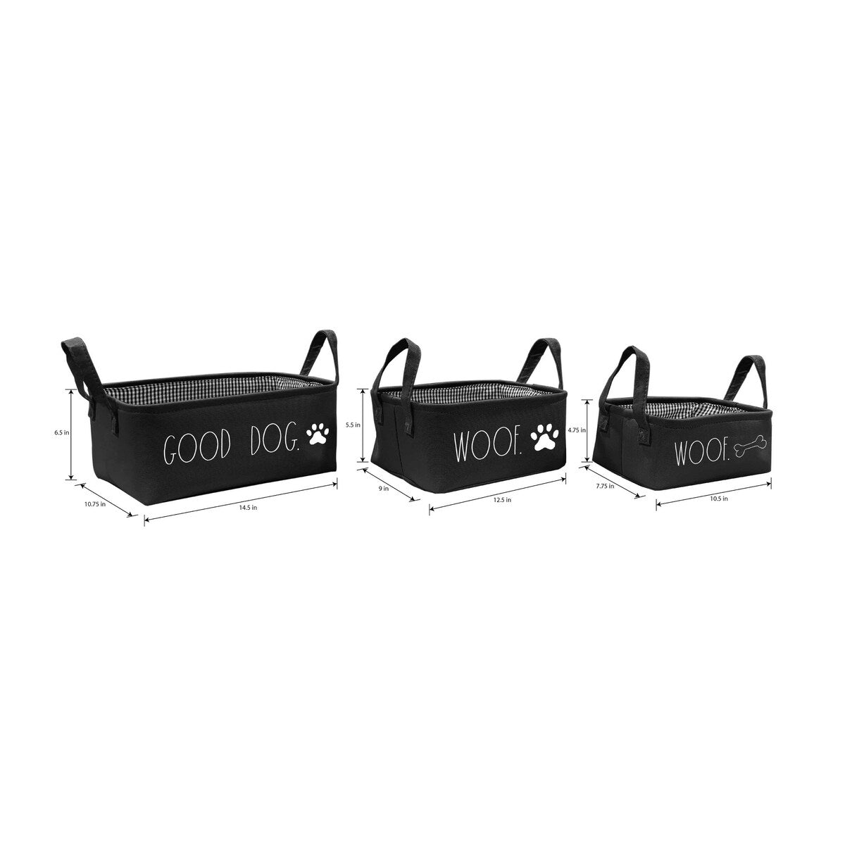 Rae Dunn Set of 3 Pet Storage Baskets - GOOD DOG. WOOF. WOOF.