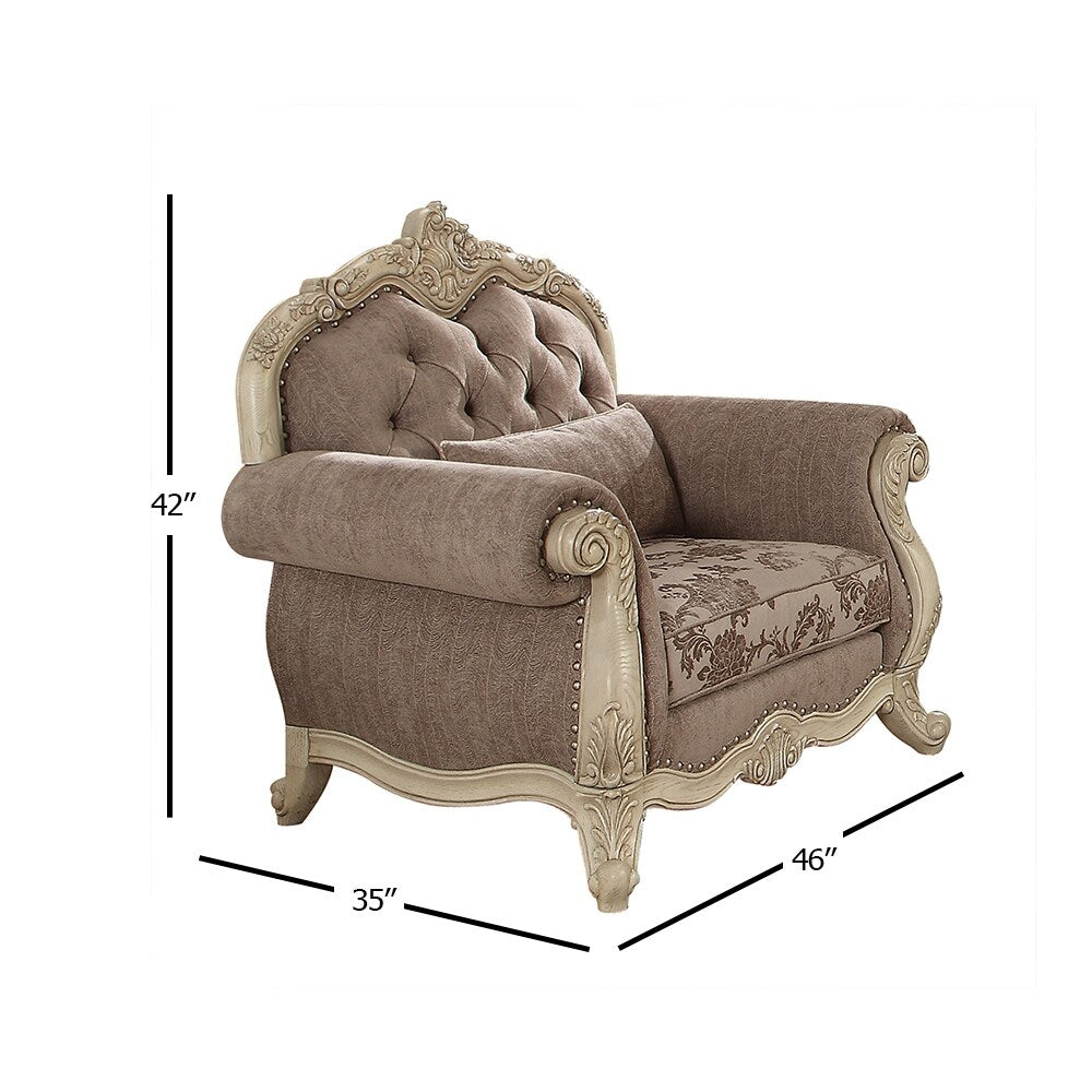 Ragenardus Chair (w/1 Pillow) in Gray Fabric & Antique White Finish