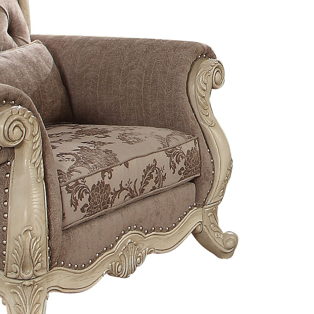 Ragenardus Chair (w/1 Pillow) in Gray Fabric & Antique White Finish