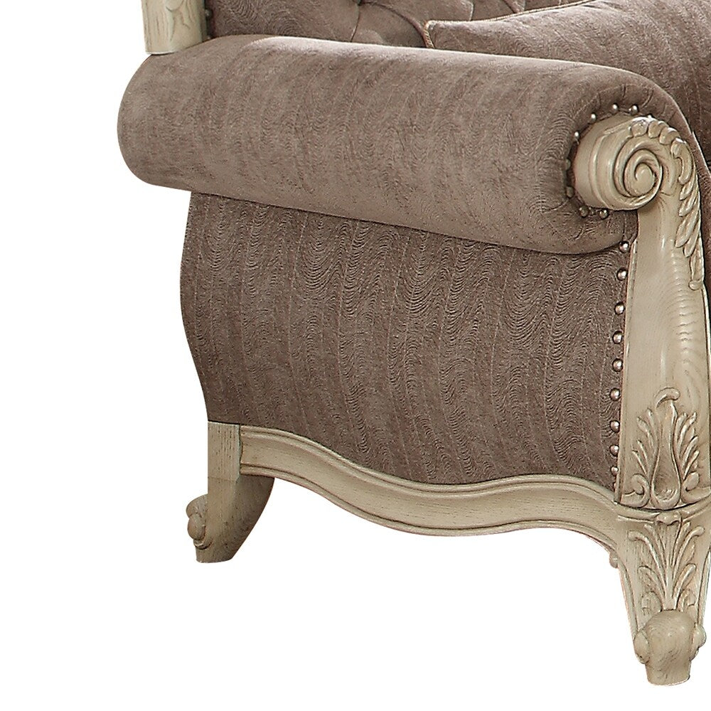 Ragenardus Chair (w/1 Pillow) in Gray Fabric & Antique White Finish