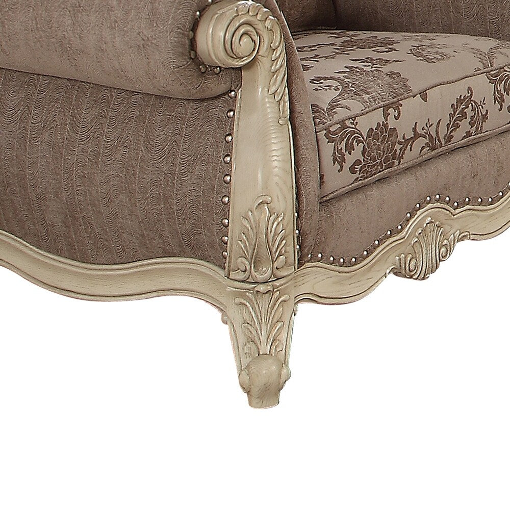 Ragenardus Chair (w/1 Pillow) in Gray Fabric & Antique White Finish