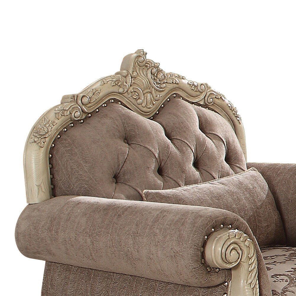 Ragenardus Chair (w/1 Pillow) in Gray Fabric & Antique White Finish