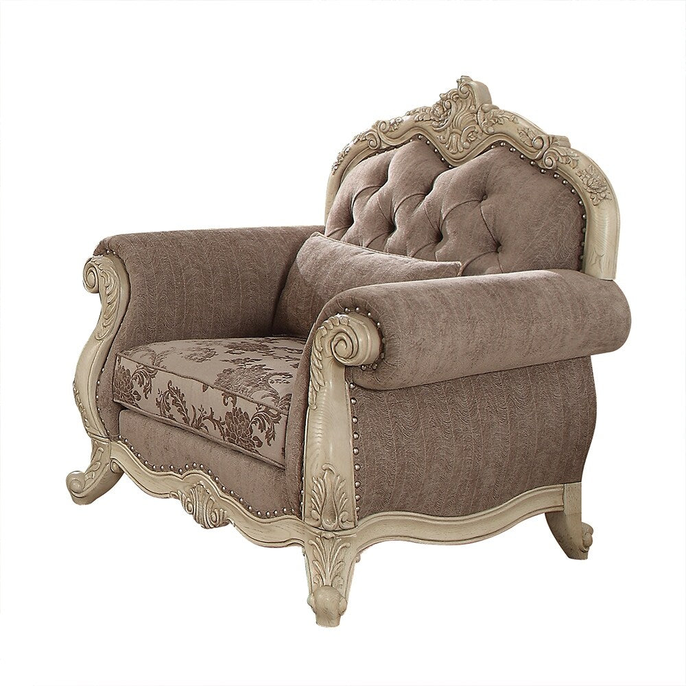 Ragenardus Chair (w/1 Pillow) in Gray Fabric & Antique White Finish