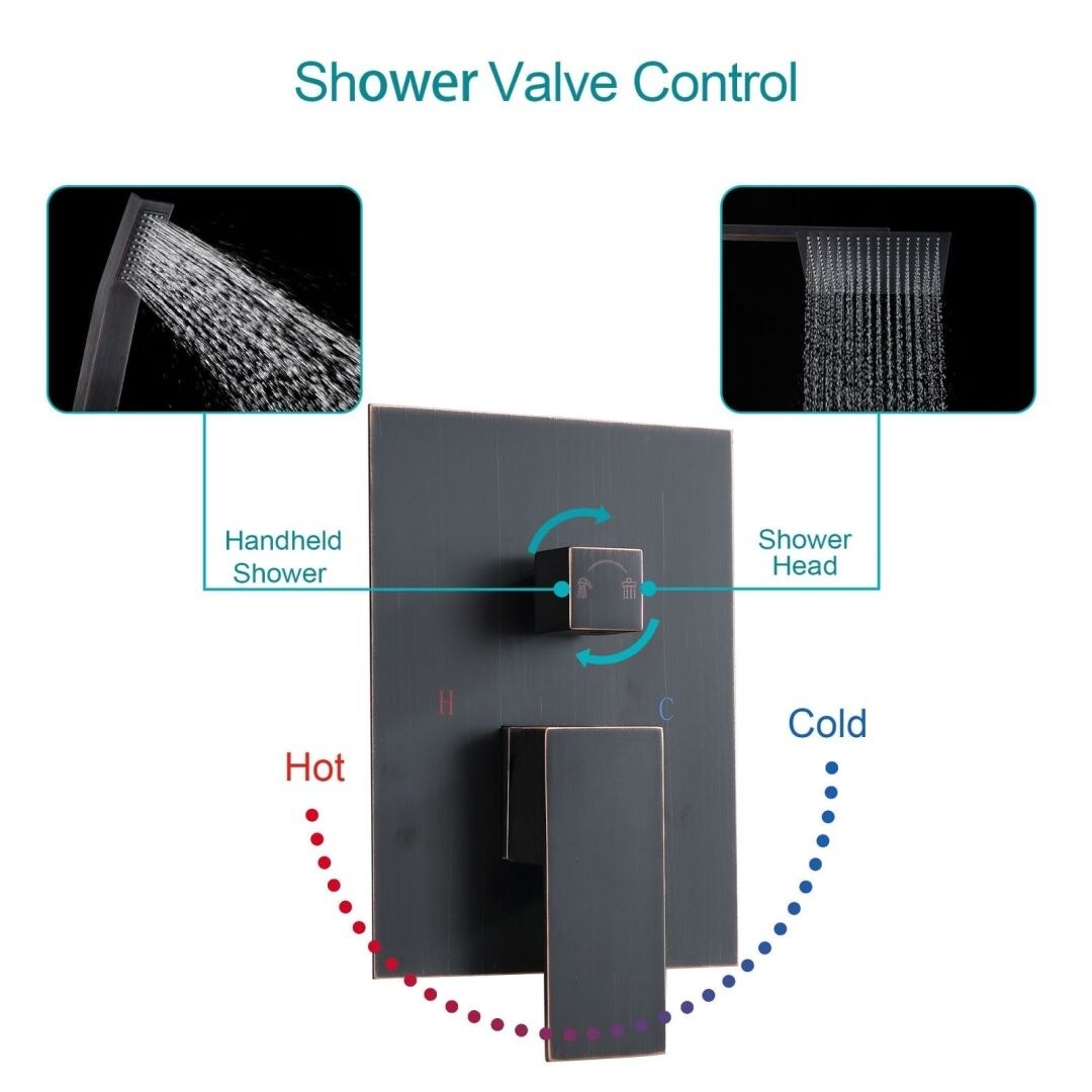 Kichae 12-Inch Rain Shower System Wall Mounted Waterfall Shower System With Rough-In Valve Body and Trim