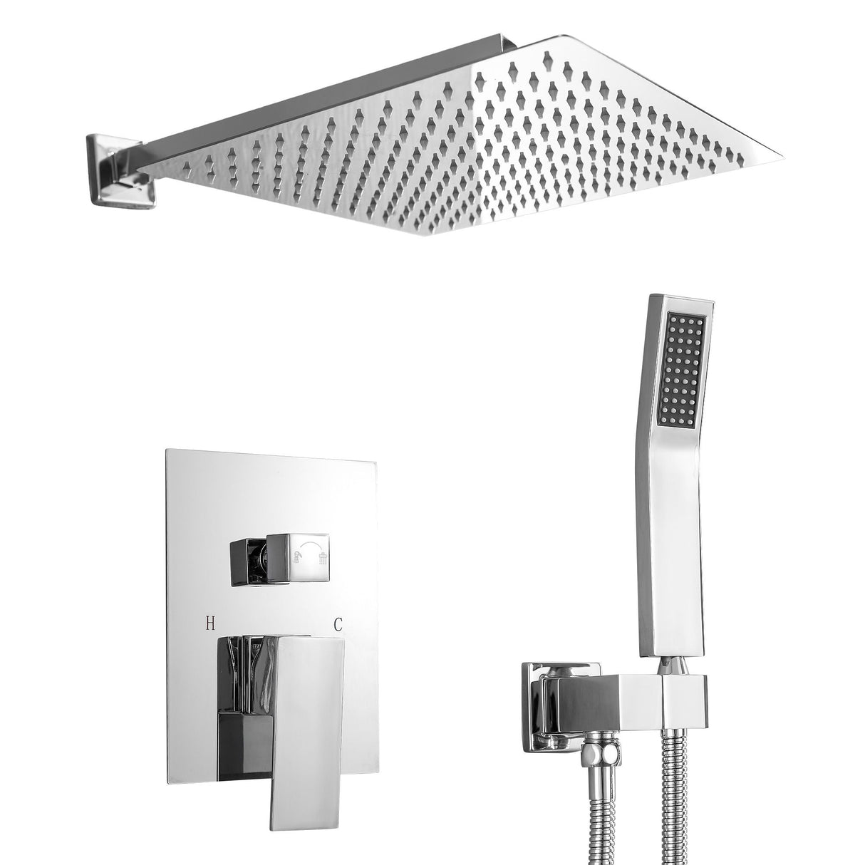 Kichae 12-Inch Rain Shower System Wall Mounted Waterfall Shower System With Rough-In Valve Body and Trim