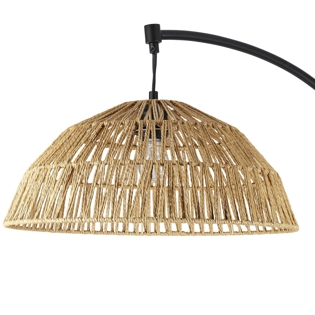 Raina River of Goods Black Metal and Natural Rattan Boho 77-Inch Floor Lamp - 40" x 17" x 77"