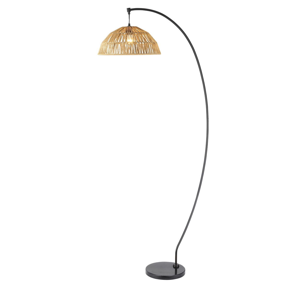 Raina River of Goods Black Metal and Natural Rattan Boho 77-Inch Floor Lamp - 40" x 17" x 77"