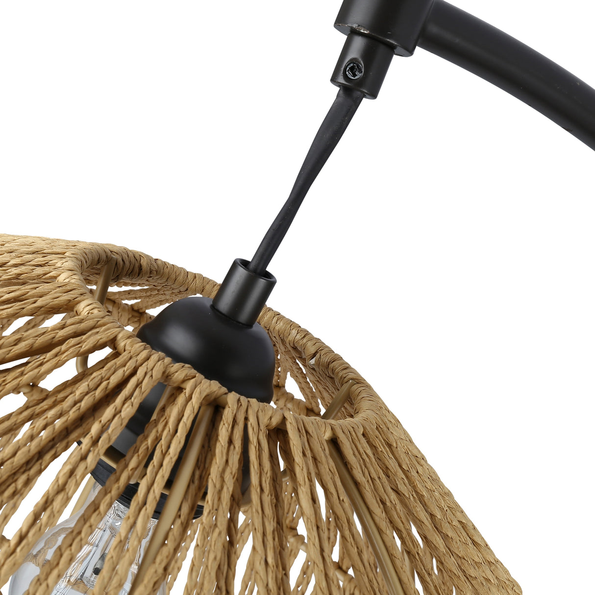 Raina River of Goods Black Metal and Natural Rattan Boho 77-Inch Floor Lamp - 40" x 17" x 77"
