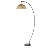 Raina River of Goods Black Metal and Natural Rattan Boho 77-Inch Floor Lamp - 40" x 17" x 77"