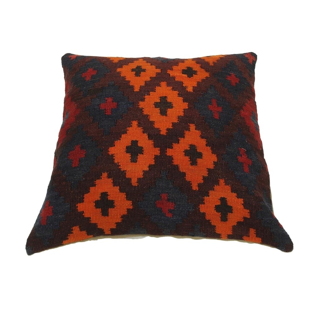 Raisa Maroon/Orange Hand-Woven Kilim Throw Pillow - 1'6 x 1'6