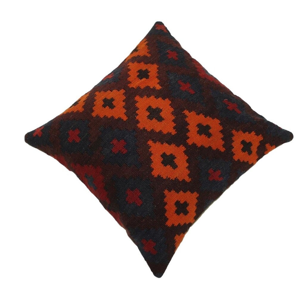 Raisa Maroon/Orange Hand-Woven Kilim Throw Pillow - 1'6 x 1'6