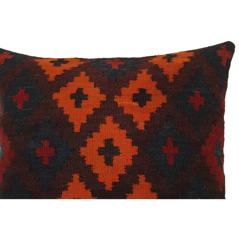 Raisa Maroon/Orange Hand-Woven Kilim Throw Pillow - 1'6 x 1'6