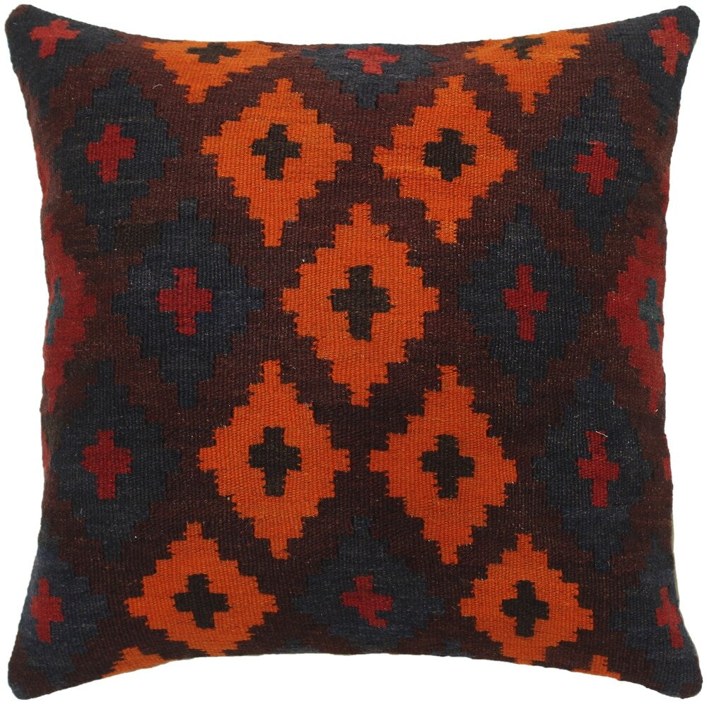 Raisa Maroon/Orange Hand-Woven Kilim Throw Pillow - 1'6 x 1'6