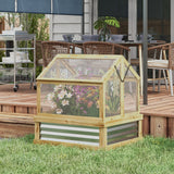 Raised Garden Bed with Polycarbonate Greenhouse,Wooden Cold Frame Flower Planter Protection,Peak Roof,35.5" x 31.5" x 36"