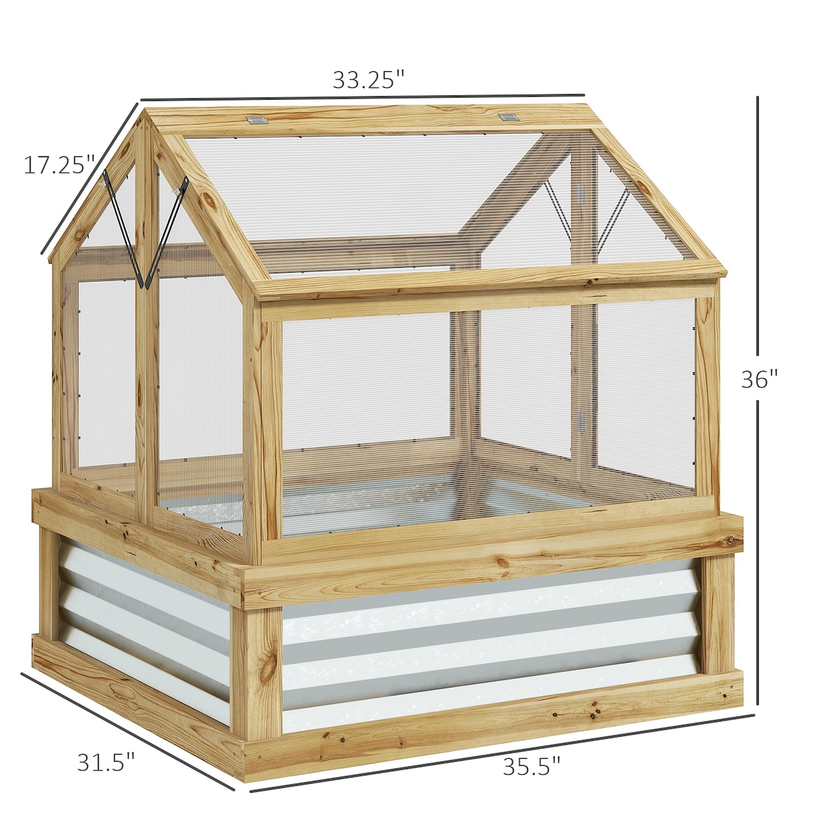 Raised Garden Bed with Polycarbonate Greenhouse,Wooden Cold Frame Flower Planter Protection,Peak Roof,35.5" x 31.5" x 36"
