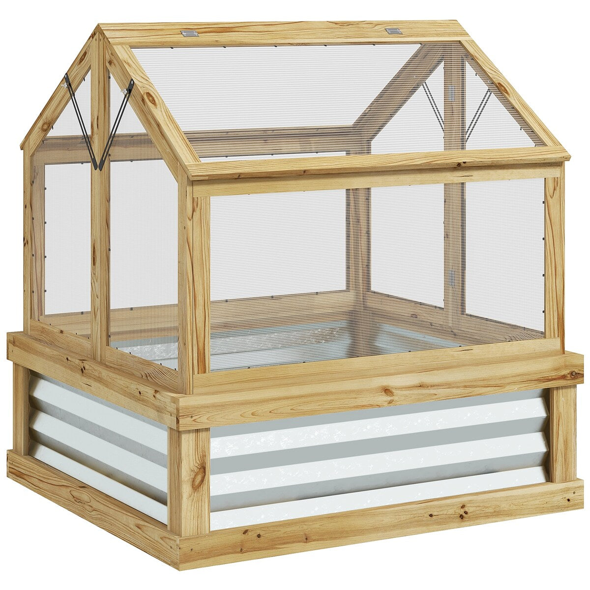 Raised Garden Bed with Polycarbonate Greenhouse,Wooden Cold Frame Flower Planter Protection,Peak Roof,35.5" x 31.5" x 36"