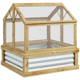 Raised Garden Bed with Polycarbonate Greenhouse,Wooden Cold Frame Flower Planter Protection,Peak Roof,35.5" x 31.5" x 36"
