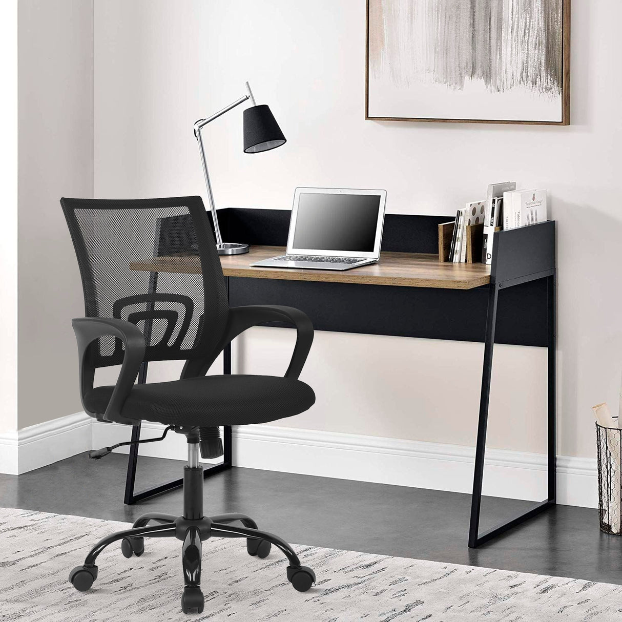 Ralap Modern Black Ergonomic Swivel Office Chair with Mesh Back by Furniture of America