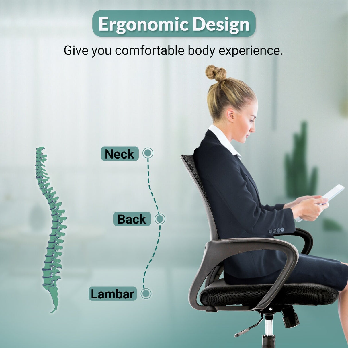 Ralap Modern Black Ergonomic Swivel Office Chair with Mesh Back by Furniture of America