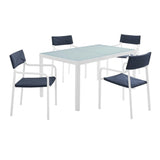 Raleigh Outdoor Patio Aluminum Dining Set with 4 Stackable Chairs