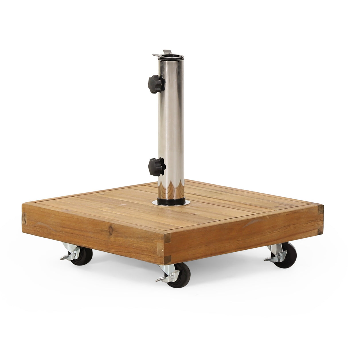 Ralph Outdoor Acacia Wood and Stainless Steel Outdoor 44lb Square Umbrella Base by Christopher Knight Home
