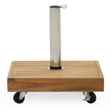 Ralph Outdoor Acacia Wood and Stainless Steel Outdoor 44lb Square Umbrella Base by Christopher Knight Home