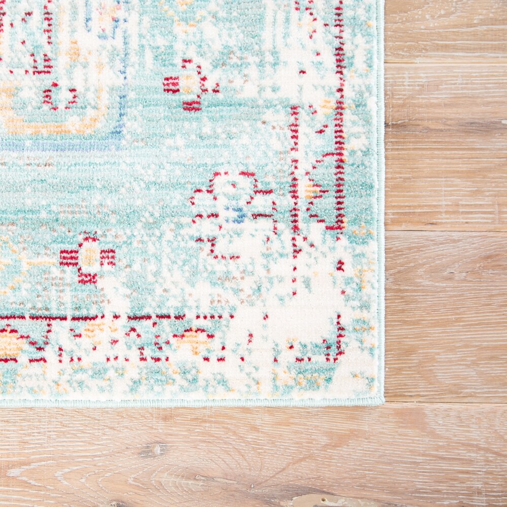 Ranya Medallion Teal/ White Area Rug - 4' x 6'
