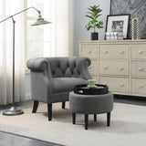 Rasoo American Style Fabric Accent Chair with Storage Ottoman Set and Rubber Wood Legs, Living Room Chair with Nailheads
