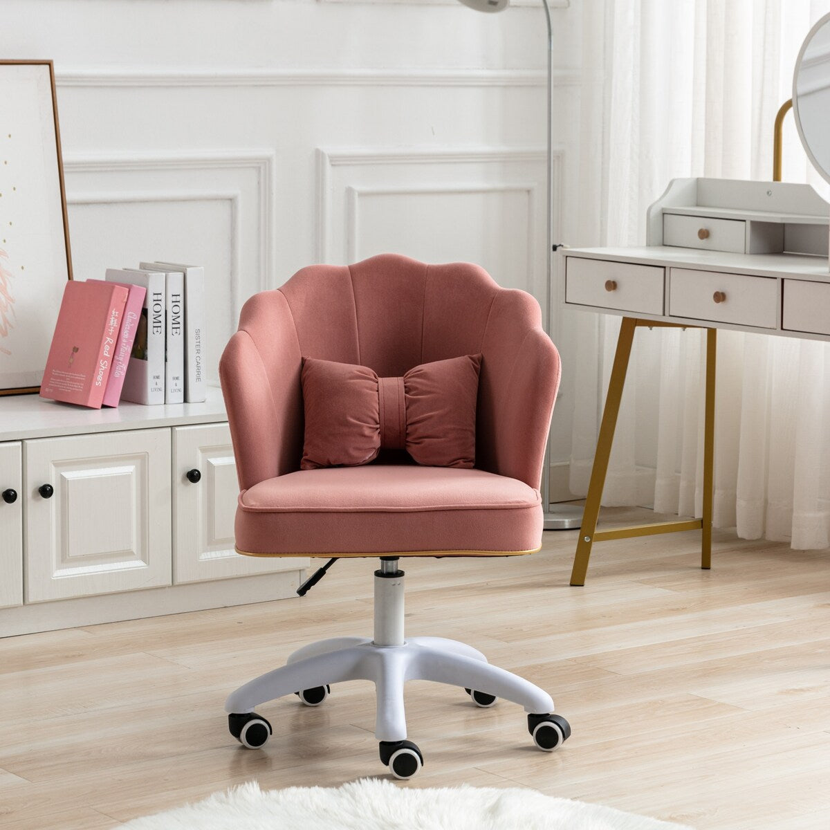 Rasoo Desk Chair Task Chair Home Office Chair Adjustable Swivel Rolling Vanity Chair with Wheels for Bedroom Study Room
