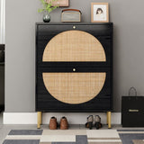 Rattan 2-Drawer Shoe Rack Cabinet,Shoe Storage w/Natural Rattan Flip Doors,Wall Mounted & Free-standing