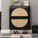 Rattan 2-Drawer Shoe Rack Cabinet,Shoe Storage w/Natural Rattan Flip Doors,Wall Mounted & Free-standing