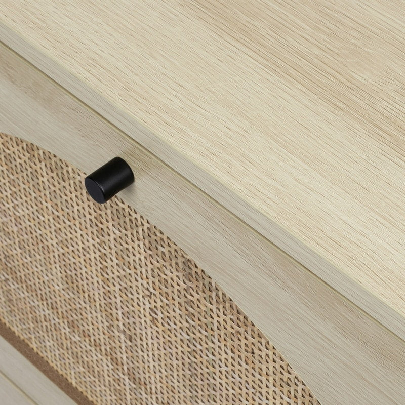 Rattan 2-Drawer Shoe Rack Cabinet,Shoe Storage w/Natural Rattan Flip Doors,Wall Mounted & Free-standing