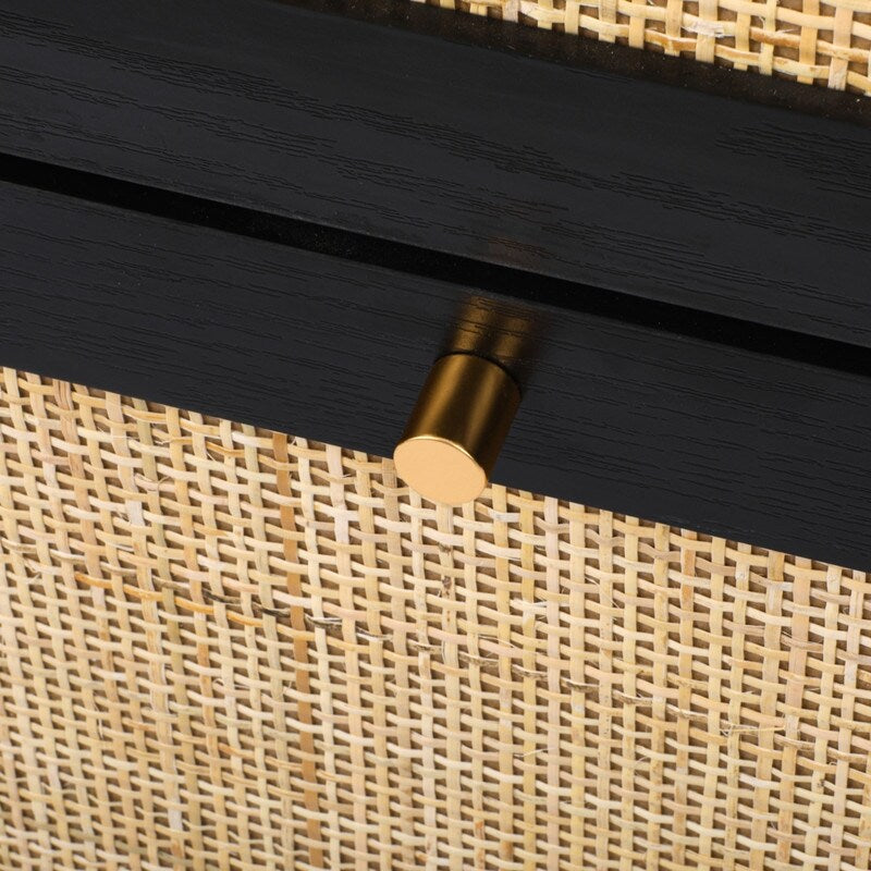 Rattan 2-Drawer Shoe Rack Cabinet,Shoe Storage w/Natural Rattan Flip Doors,Wall Mounted & Free-standing