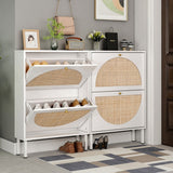 Rattan 2-Drawer Shoe Rack Cabinet,Shoe Storage w/Natural Rattan Flip Doors,Wall Mounted & Free-standing