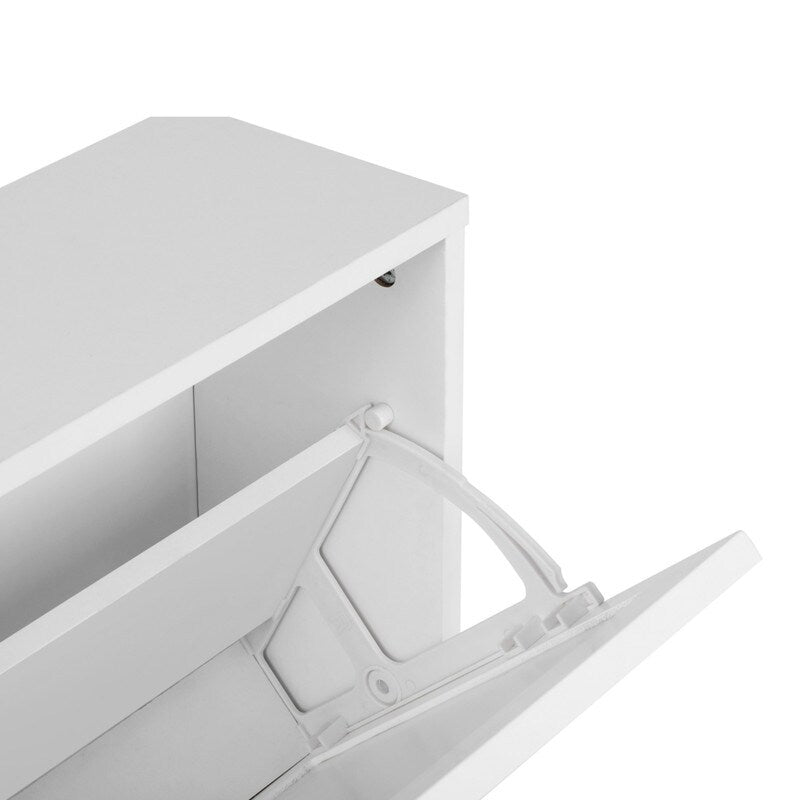 Rattan 2-Drawer Shoe Rack Cabinet,Shoe Storage w/Natural Rattan Flip Doors,Wall Mounted & Free-standing