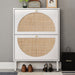 Rattan 2-Drawer Shoe Rack Cabinet,Shoe Storage w/Natural Rattan Flip Doors,Wall Mounted & Free-standing