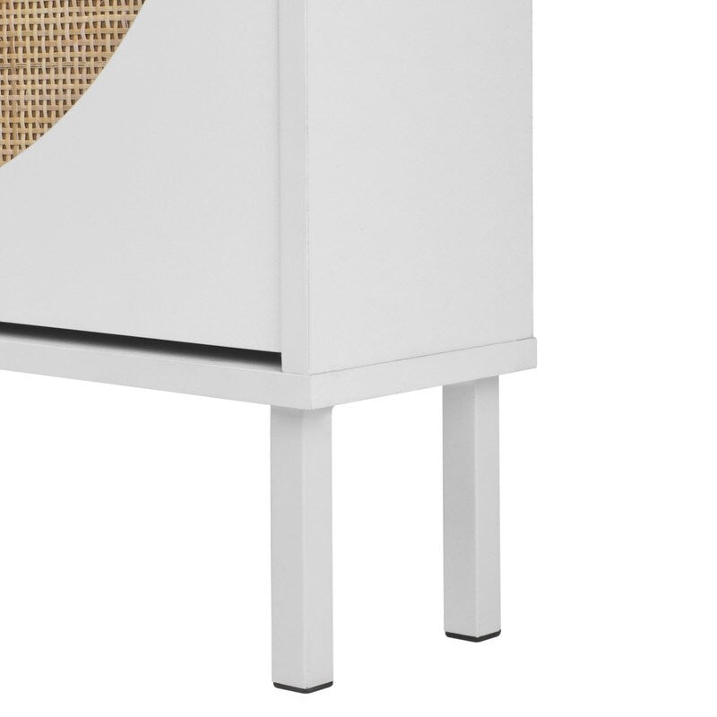 Rattan 2-Drawer Shoe Rack Cabinet,Shoe Storage w/Natural Rattan Flip Doors,Wall Mounted & Free-standing