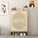 Rattan 2-Drawer Shoe Rack Cabinet,Shoe Storage w/Natural Rattan Flip Doors,Wall Mounted & Free-standing