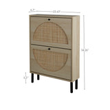 Rattan 2-Drawer Shoe Rack Cabinet,Shoe Storage w/Natural Rattan Flip Doors,Wall Mounted & Free-standing