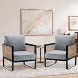 Rattan Accent Chair Armchair with Metal Frame Modern Living Room Chair Comfy Reading Side Chair for Home Bedroom Office