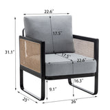 Rattan Accent Chair Armchair with Metal Frame Modern Living Room Chair Comfy Reading Side Chair for Home Bedroom Office